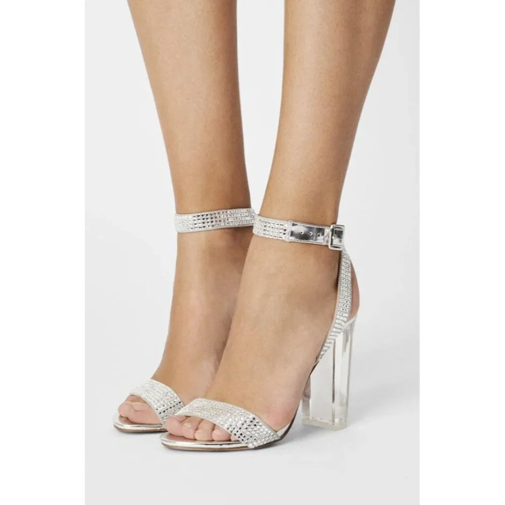 Steve Madden Yuma Rhinestone‎ Crystal Ankle Strap Sandals 7.5M Wedding Formal